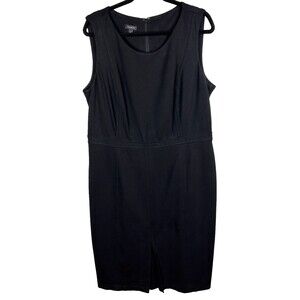 Talbots Black Sleeveless Sheath Dress Pleated Waist Classic LBD Minimalist sz 16